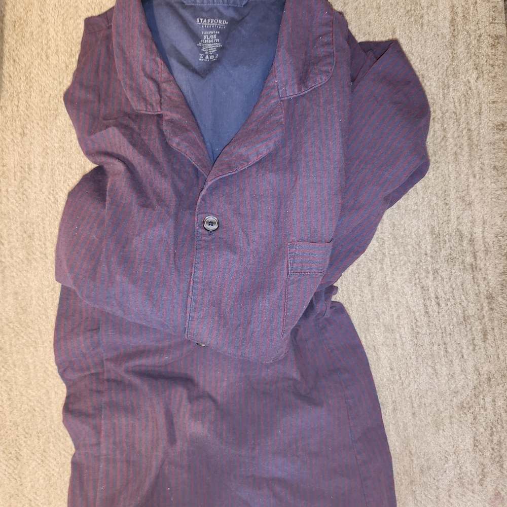 2 Sets! Stafford Men's Burgundy Striped & Hanes Plaid Pajamas